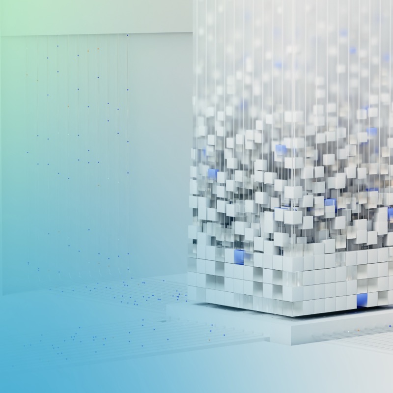 Abstract visualization of a structure assembled from many small cubes