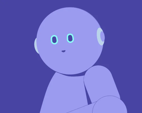 Ein gemalter Roboter auf lila Hintergrund